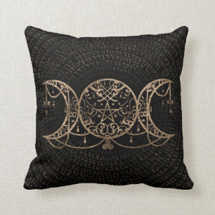 Trippel Måne - Trippelgudinna Guld och svart Kudde