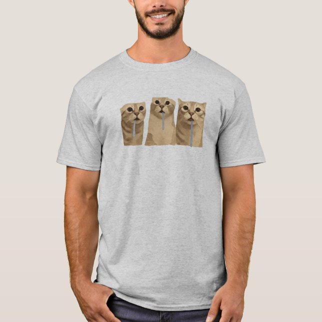 Trippel Sablande Fåniga Katter Meme T Shirt (Framsida)