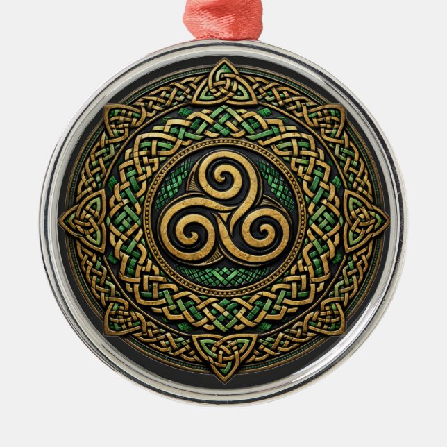 Trippel Spiral Mandala — Evig Keltisk Flätning Julgransprydnad Metall (Framsidan)