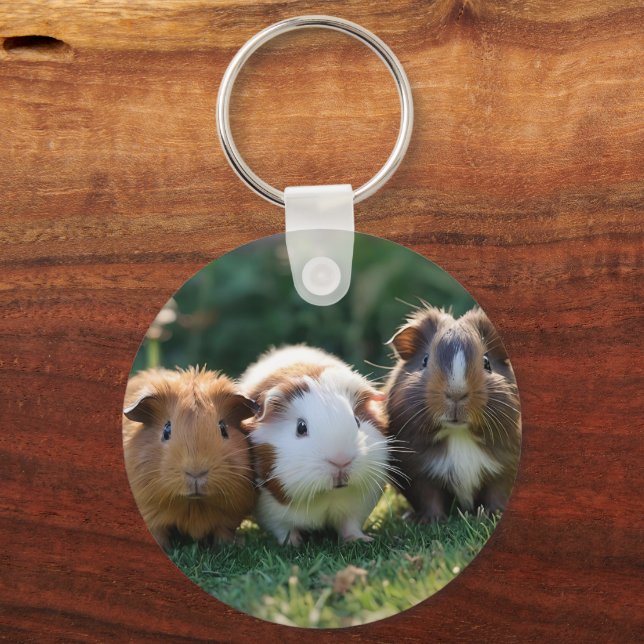 "Trippel Squeak: Trio of Aditable Baby Guinea Gris Nyckelring (Baksida)