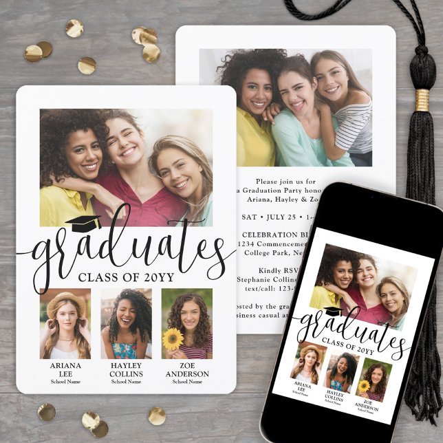 Trippelexamen 3 Examinerade Fotokollage Samarbete Meddelande (Skapare uppladdad)