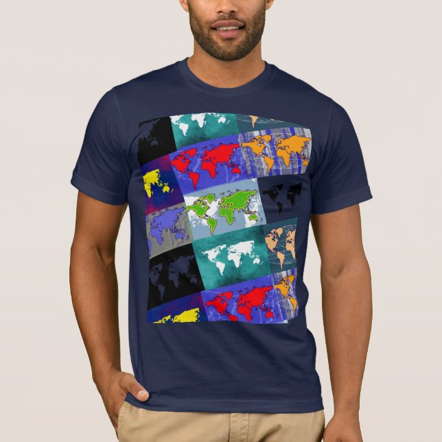trippelfärgade världskartor tee shirt (Framsida)