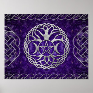 Trippelgudinna med pentagram och livets träd poster
