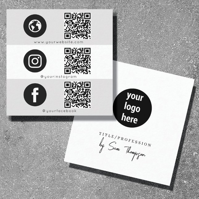 Trippelikon och QR-kod Business Social Media Logot (Triple Icon & QR Code Business Social Media Logo Calling Card)