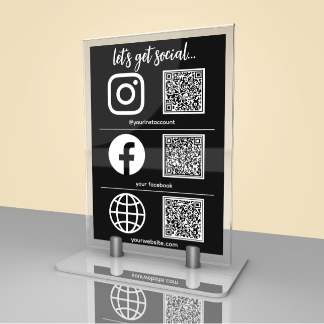 Trippelikon och QR-kod Business Social Media Sign Bordsnummer (Skapare uppladdad)