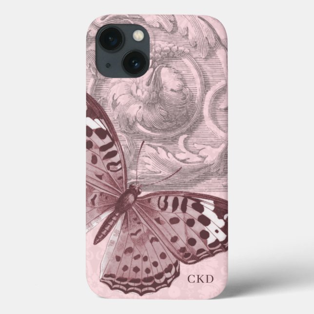 Trippelmonogram Rosa Baroque Butterfly Art (Baksida)