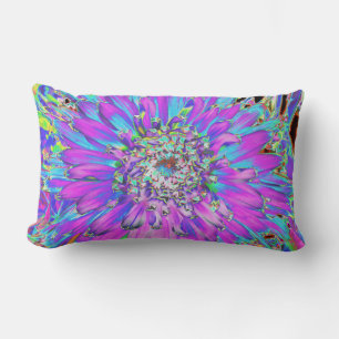 Trippig Abstrakt Aqua, Limegrön och Lila Dahlia Lumbarkudde