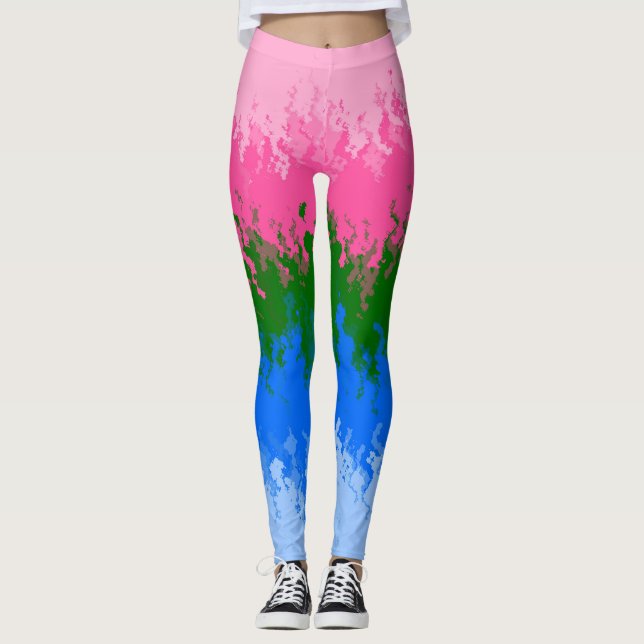 Trippig Abstrakt Omniromantisk Prideflagga Leggings (Framsida)