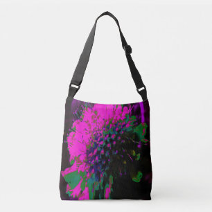 Trippig Abstrakt Retro Varmrosa och Svart Blomma Axelväska