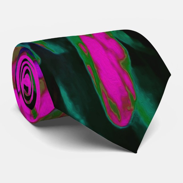 Trippig Abstrakt Retro Varmrosa och Svart Blomma Slips (Rullad)