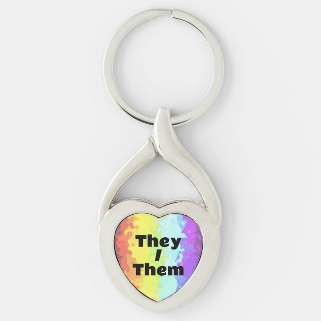 Trippig anpassningsbar pronomen Neurogender Pride  Twisted Heart Silverfärgad Nyckelring (Framsidan)