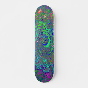 Trippig Chartreuse och Blå Retro Flytande Virvel Mini Skateboard Bräda 18,5 Cm