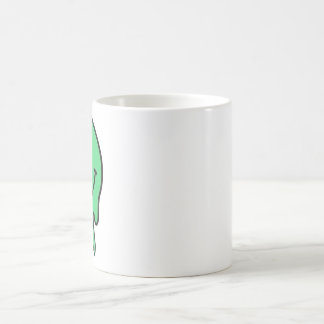 Trippig droppande grön smältande leende ansikte es kaffemugg