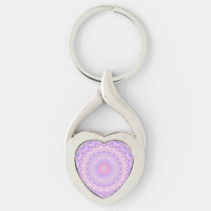 Trippig färgrik invecklad boho hippie mandala twisted heart silverfärgad nyckelring