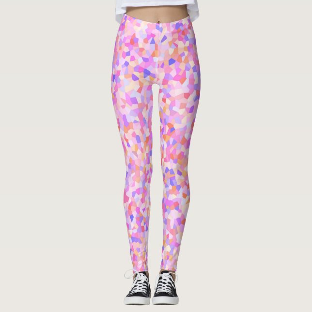 Trippig färgrik maximalistisk boho spridd mosaik leggings (Framsida)