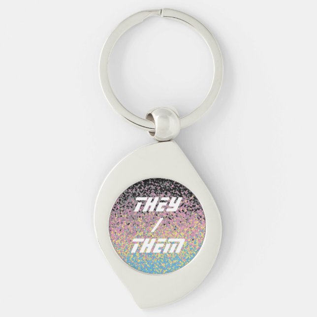 Trippig Funky Pixelartad Polygender Stolt Pride Fl Swirl Silverfärgad Nyckelring (Framsidan)