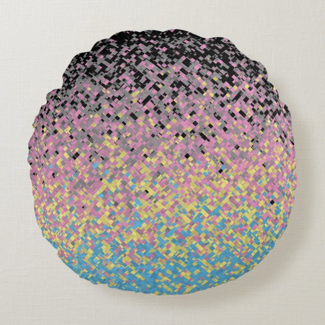 Trippig Funky Pixeliserad Polygender Stolt Pride F Rund Kudde (Framsidan)
