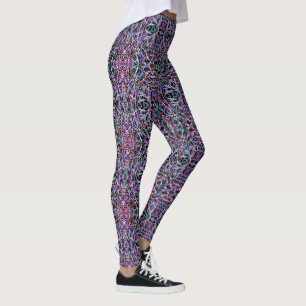 Trippig geometrisk abstrakt i lila, grön, svart leggings