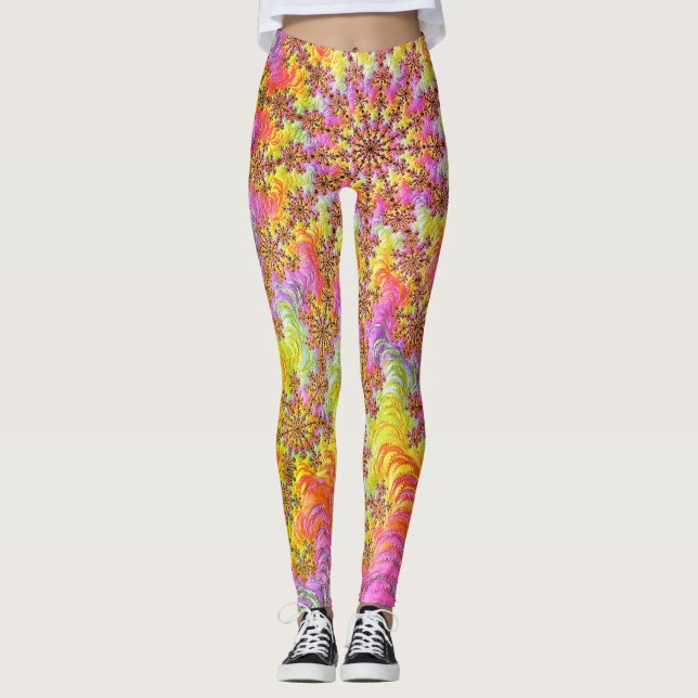 Trippig Groovy Funky Psykedelisk Fraktal Explosion Leggings (Framsida)