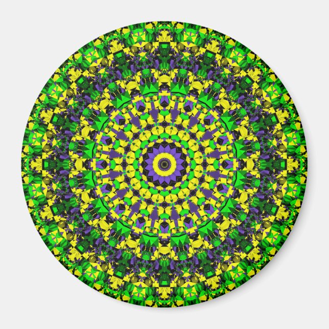 Trippig Groovy Retro Hippie Färgrik Mandala Konst Magnet (Framsidan)