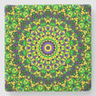 Trippig Groovy Retro Hippie Färgrik Mandala Konst Stenunderlägg