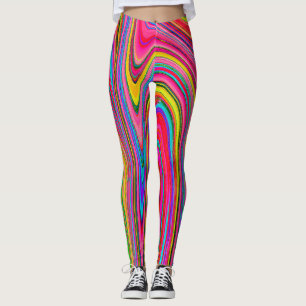 Trippig gul, röd och blå abstrakt groovy konst leggings