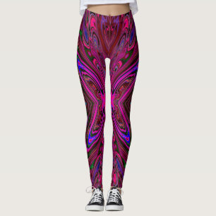 Trippig het rosa, röd och blå abstrakt fjäril leggings