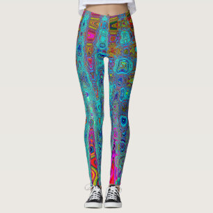 Trippig himmelsblå abstrakt retro atomvågor leggings