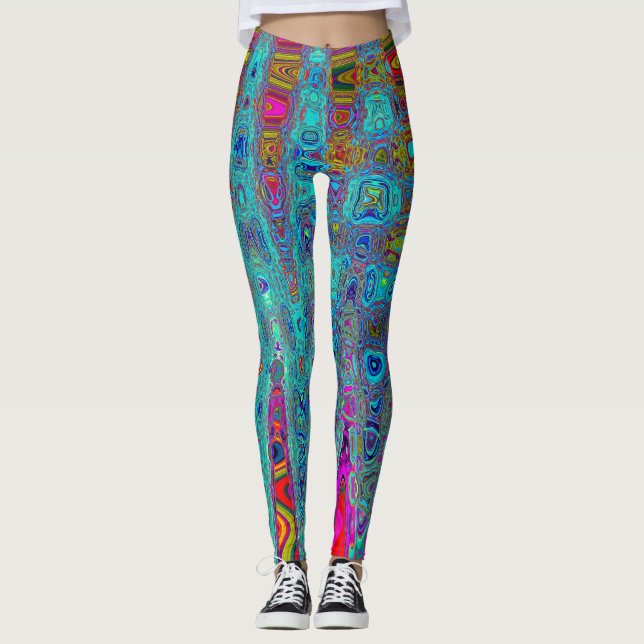 Trippig himmelsblå abstrakt retro atomvågor leggings (Framsida)