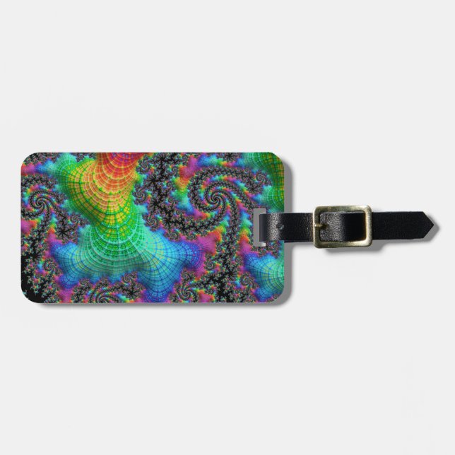 Trippig Hippie Psykedelisk Regnbåge Spiral Fraktal Bagagebricka (Horisontell Framsida)