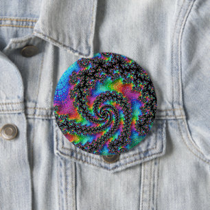 Trippig Hippie Psykedelisk Regnbåge Spiral Fraktal Knapp