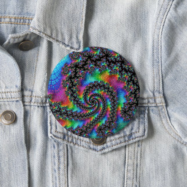 Trippig Hippie Psykedelisk Regnbåge Spiral Fraktal Knapp (In Situ)