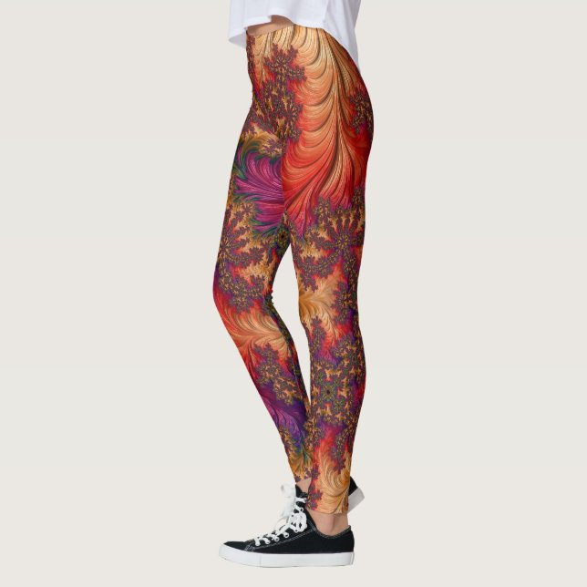 Trippig Ljus Glänsande Förgrenad Abstrakt Fraktal Leggings (Vänster)