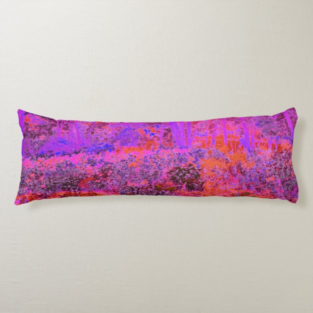 Trippig Magenta och Orange Impressionistisk Trädgå Kroppskudde (Framsidan)