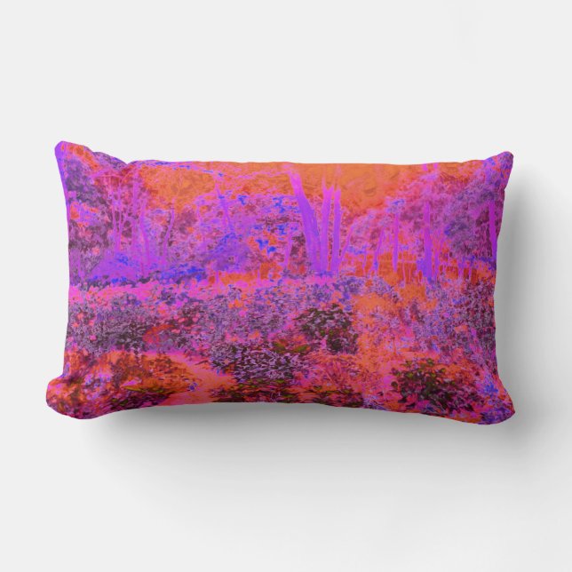 Trippig Magenta och Orange Impressionistisk Trädgå Lumbarkudde (Framsida)