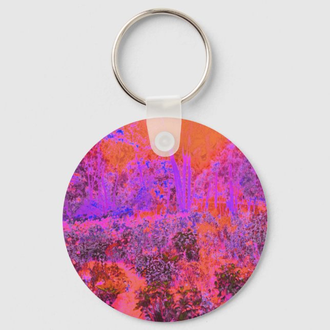 Trippig Magenta och Orange Impressionistisk Trädgå Nyckelring (Framsida)