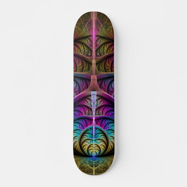 Trippig mönstrad färgrik abstrakt fraktal konst mini skateboard bräda 18,5 cm (Framsida)