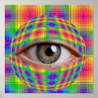 Trippig Ögonbolls Konst | Surreal Regnbågs Plaid Ö Poster