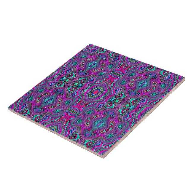 Trippig Retro Magenta, Blå och Grön Abstrakt Kakelplatta (Sidan)
