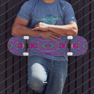 Trippig Retro Magenta, Blå och Grön Abstrakt Mini Skateboard Bräda 18,5 Cm
