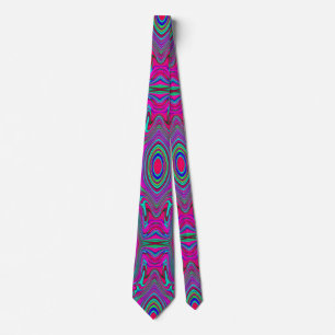 Trippig Retro Magenta, Blå och Grön Abstrakt Slips