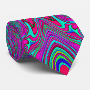 Trippig Retro Magenta, Blå och Grön Abstrakt Slips