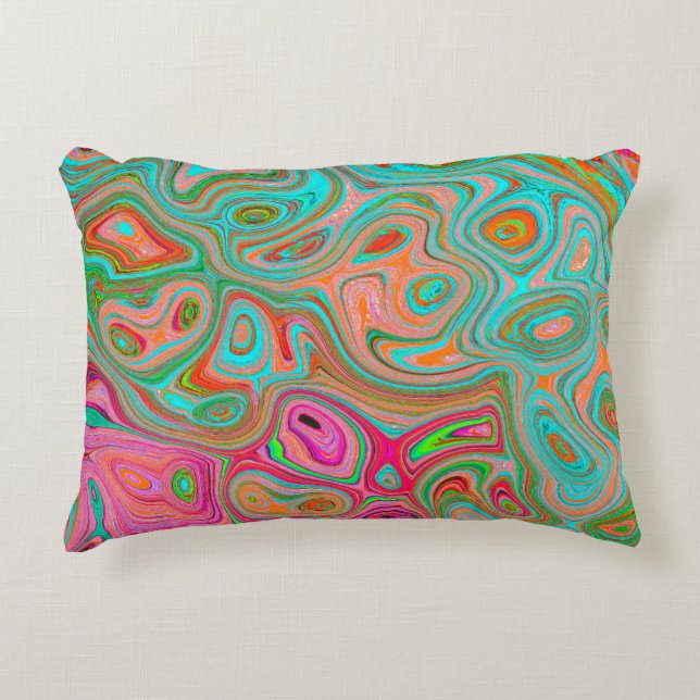 Trippig Retro Orange och Aqua Groovy Abstrakt Kons Prydnadskudde (Framsidan)