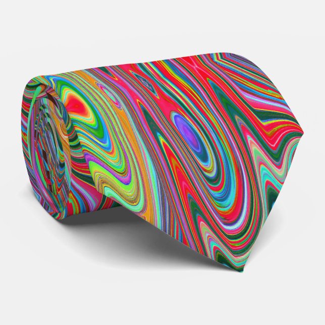 Trippig röd, grön och blå abstrakt groovy konst slips (Rullad)