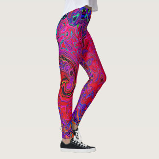 Trippig röd och lila abstrakt retro flytande virve leggings