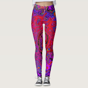 Trippig röd och lila abstrakt retro flytande virve leggings