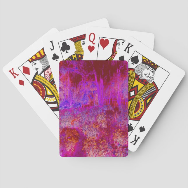 Trippig röd och magenta impressionistisk landskap casinokort (Baksidan)