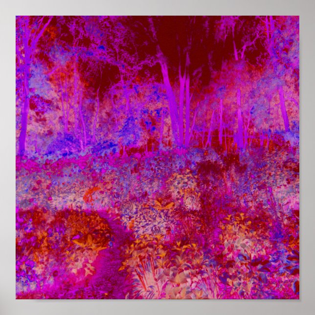Trippig röd och magenta impressionistisk landskap poster (Framsidan)