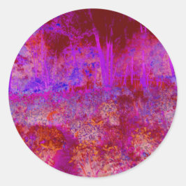 Trippig röd och magenta impressionistisk landskap runt klistermärke