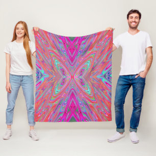 Trippig Rosa, Aqua och Magenta Abstrakt Fjäril Fleecefilt